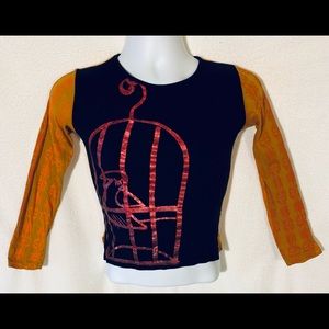 Custo Barcelona Black & Orange Red Metallic Top